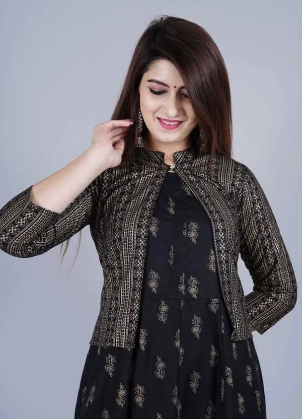 Black_Golden_Printed_Cotton_Anarkali_Plus_Size_Kurta/Gown__With_Jacket