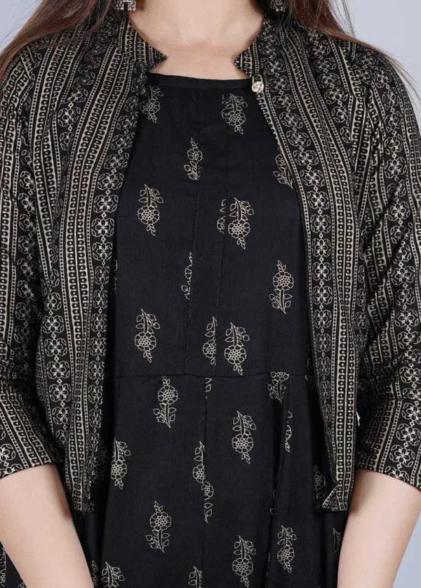 Black_Golden_Printed_Cotton_Anarkali_Plus_Size_Kurta/Gown__With_Jacket