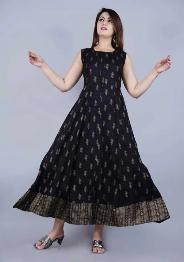 Black_Golden_Printed_Cotton_Anarkali_Plus_Size_Kurta/Gown__With_Jacket