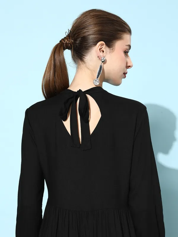 Women_Black_Rayon_Fit_and_Flare_Tie_Up_Neck_Gathered_Dress
