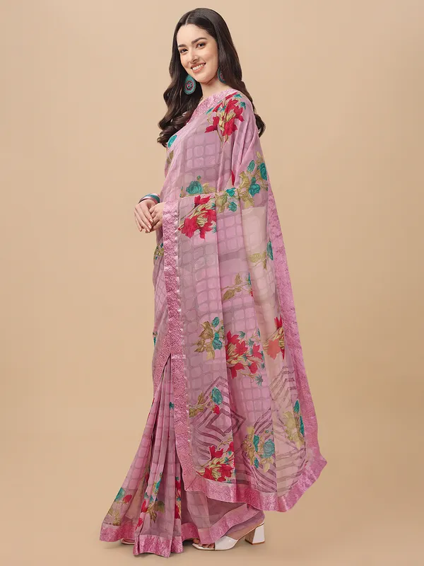 Lilac_pink_colour_printed_heavy_georgette_saree