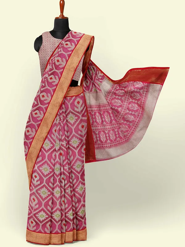 Magenta_Cotton_Blend_Banarasi_Sarees_For_Women