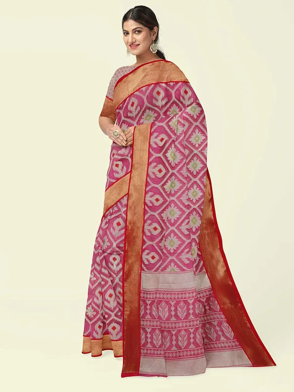 Magenta_Cotton_Blend_Banarasi_Sarees_For_Women