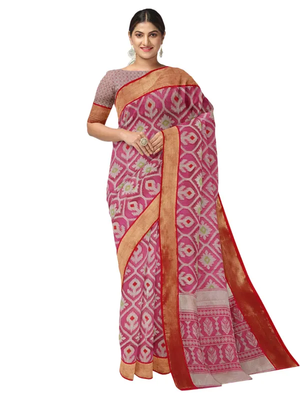 Magenta_Cotton_Blend_Banarasi_Sarees_For_Women