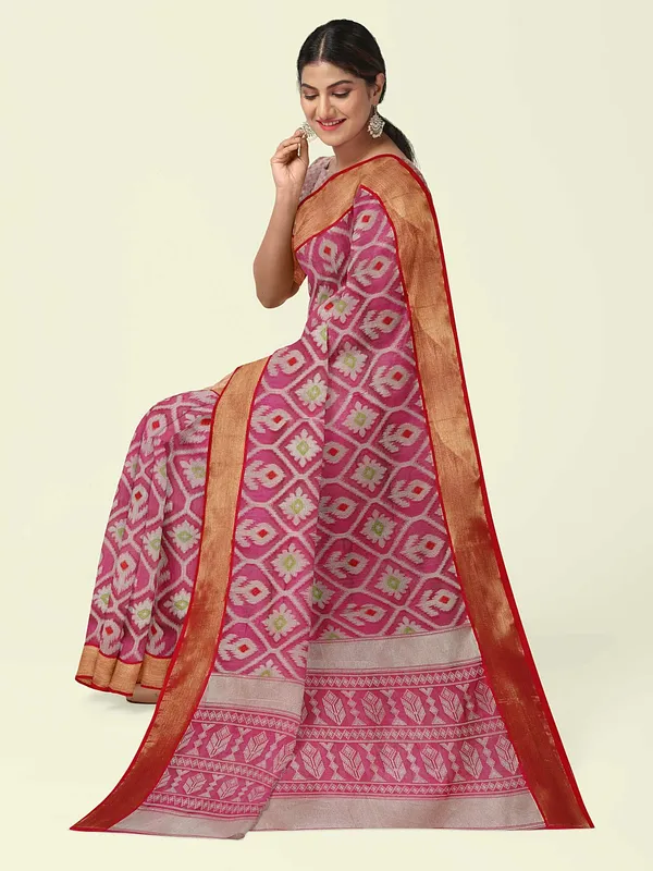 Magenta_Cotton_Blend_Banarasi_Sarees_For_Women