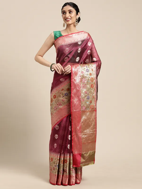 Magenta_Art_Silk_Banarasi_Sarees_For_Women