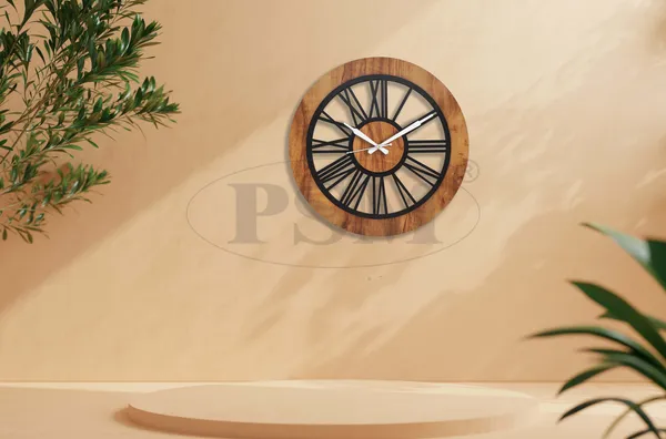 LASER_CUT_WOODEN_WALL_CLOCK_IVORY_BLACK__INCH_PSM_1106