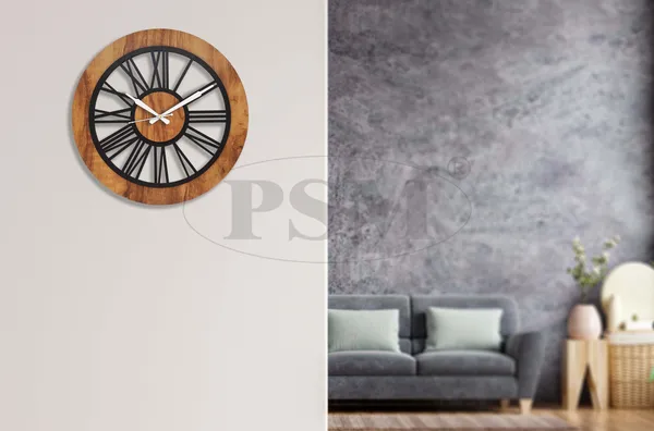 LASER_CUT_WOODEN_WALL_CLOCK_IVORY_BLACK__INCH_PSM_1106