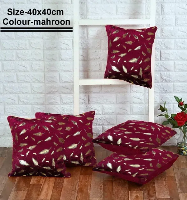 Soft_Velvet_Fabric_Feather_Print_Decorative_Faux_Fur_Cushion_Covers_16x16_Inch_Set_of_5_for_Couch,_Sofa,_Bed_(Maroon)