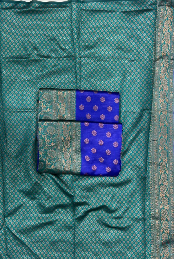 Blue_Soft_Lichi_Silk_Saree_With_Unstitched_Blouse_For_Women