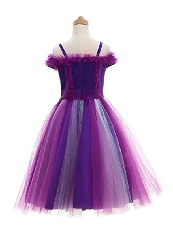Multicolor_Net_Solid_Square_Neck_Dress_For_Girls