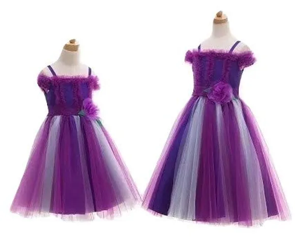 Multicolor_Net_Solid_Square_Neck_Dress_For_Girls