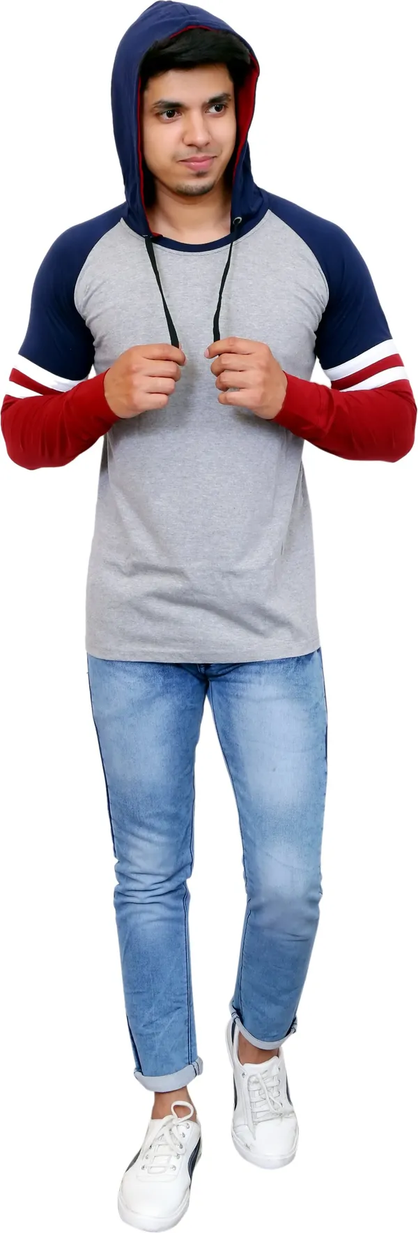 Maroon_&_Grey_Cotton_Blend_Colorblock_T-Shirt_For_Men