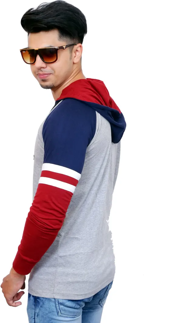 Maroon_&_Grey_Cotton_Blend_Colorblock_T-Shirt_For_Men