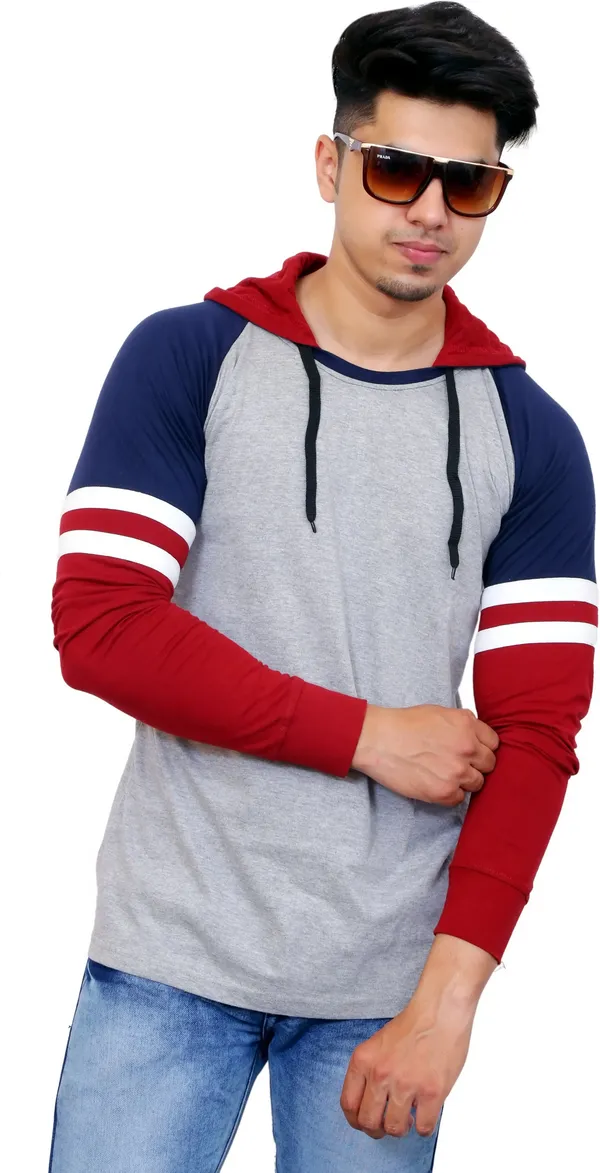 Maroon_&_Grey_Cotton_Blend_Colorblock_T-Shirt_For_Men