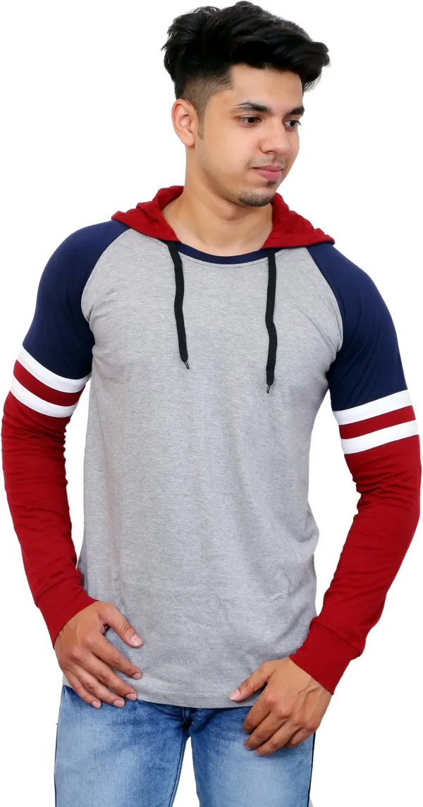 Maroon_&_Grey_Cotton_Blend_Colorblock_T-Shirt_For_Men