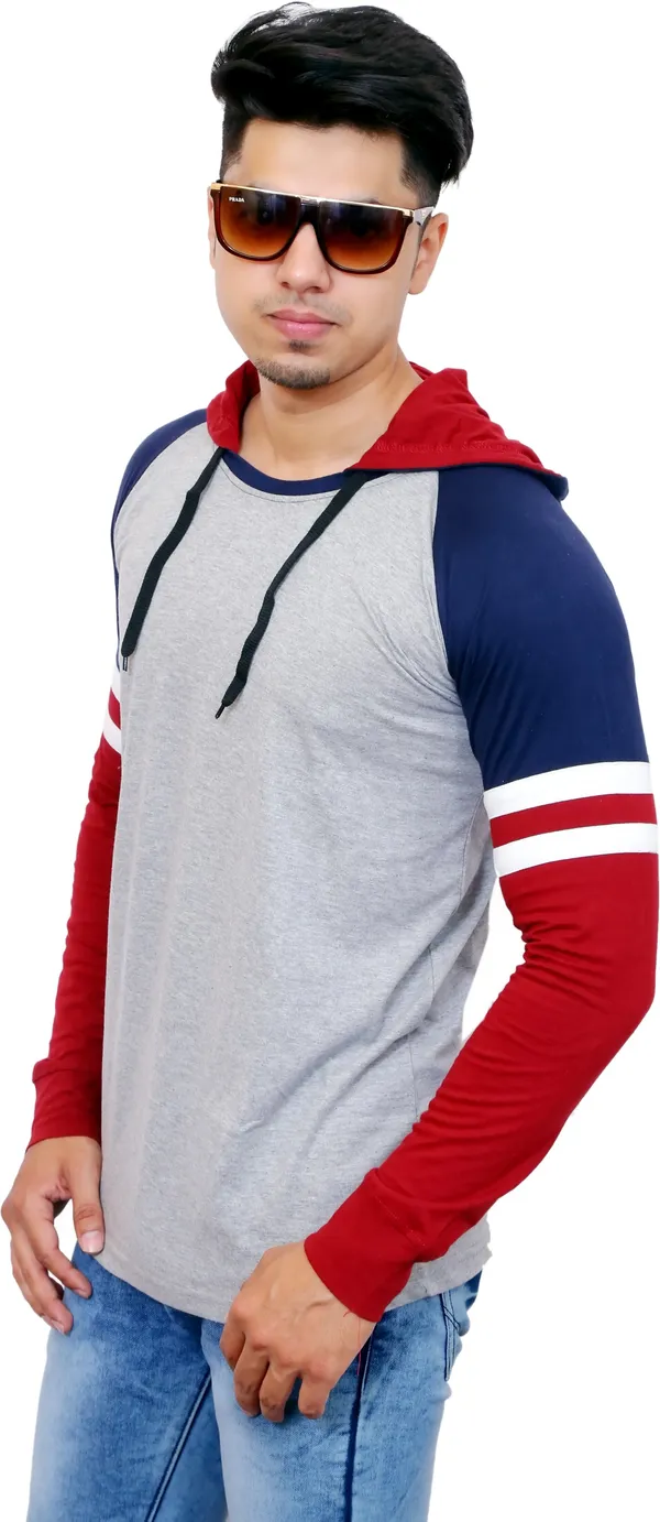 Maroon_&_Grey_Cotton_Blend_Colorblock_T-Shirt_For_Men