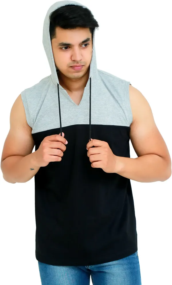 Black_&_Grey_Cotton_Blend_Colorblock_T-Shirt_For_Men