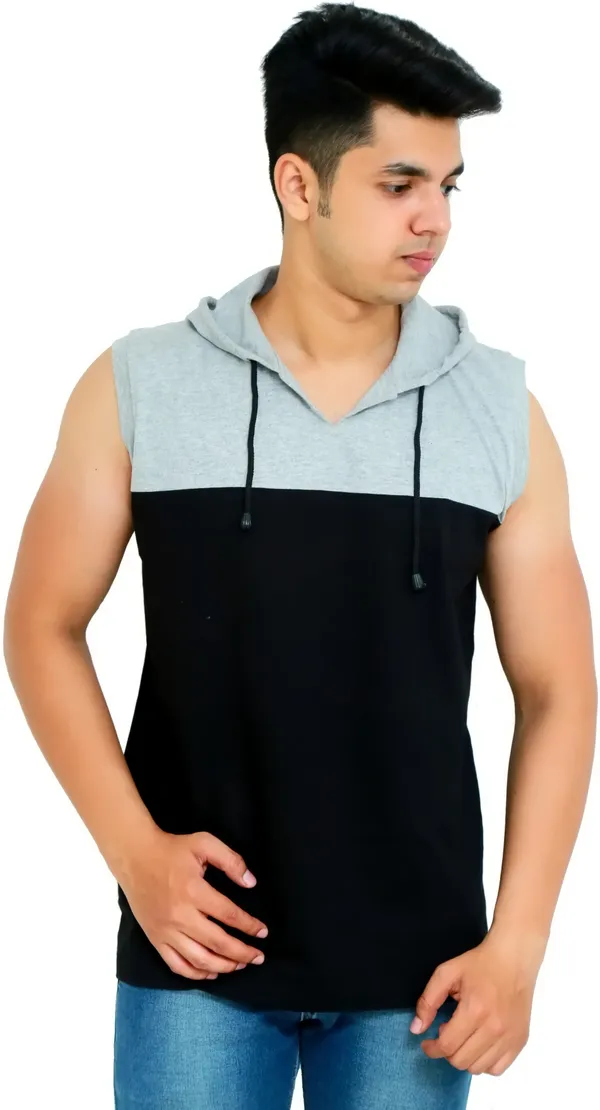 Black_&_Grey_Cotton_Blend_Colorblock_T-Shirt_For_Men