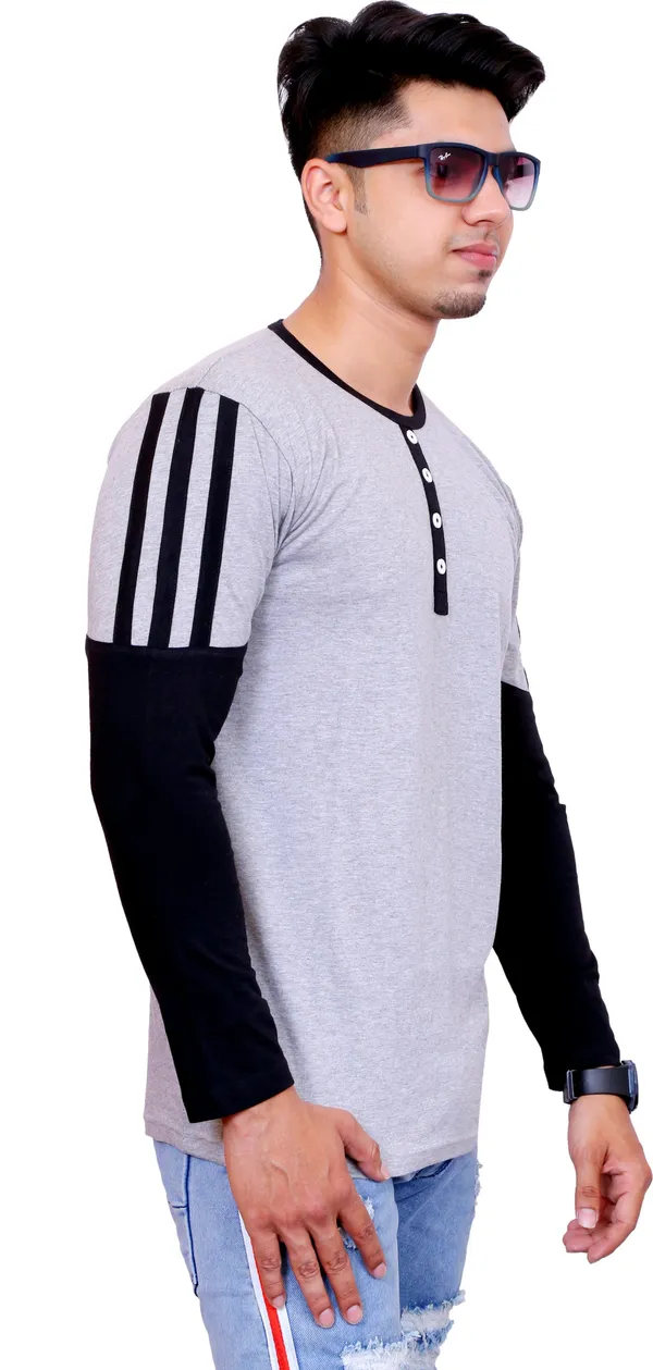 Black_&_Grey_Cotton_Blend_Colorblock_T-Shirt_For_Men