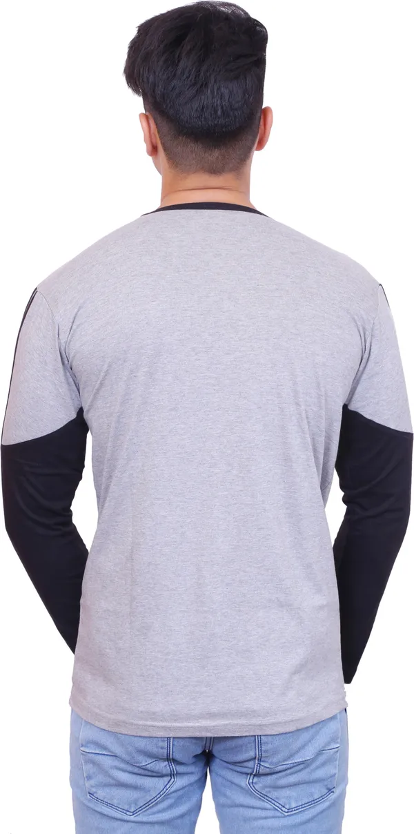 Black_&_Grey_Cotton_Blend_Colorblock_T-Shirt_For_Men