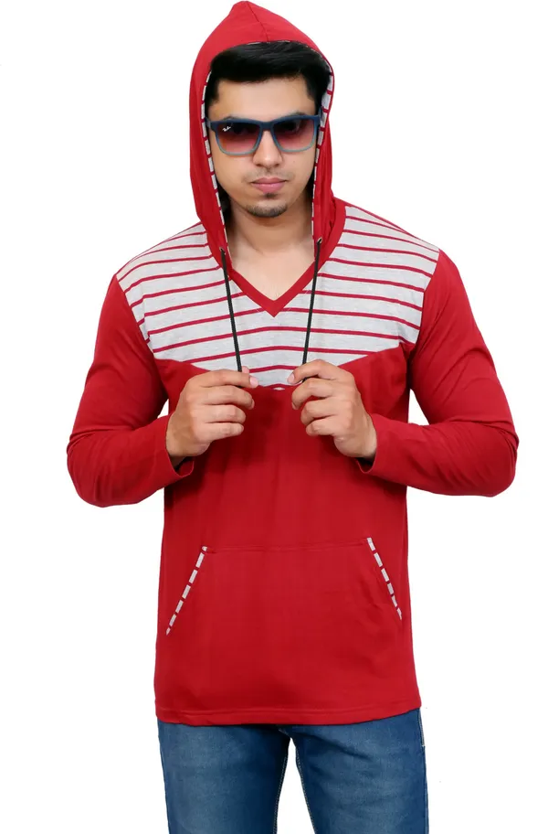 Maroon_&_Grey_Cotton_Blend_Striped_T-Shirt_For_Men