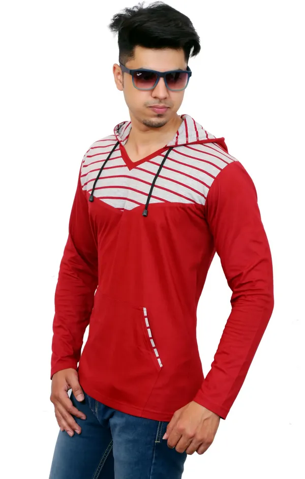 Maroon_&_Grey_Cotton_Blend_Striped_T-Shirt_For_Men