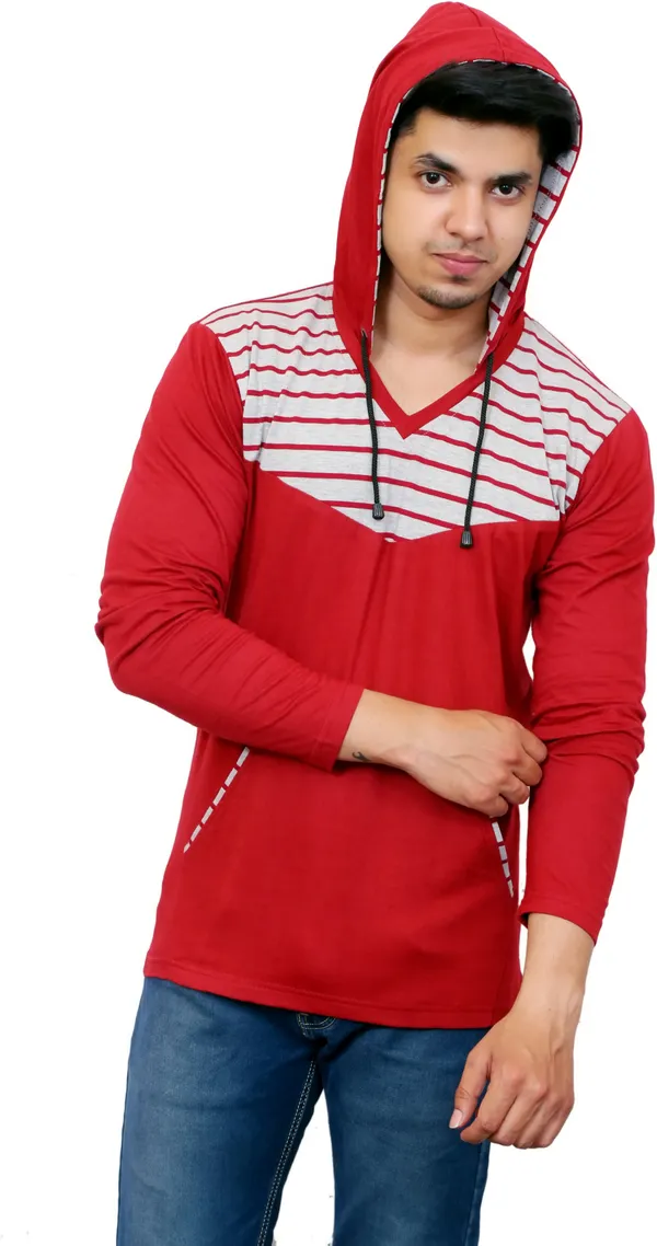 Maroon_&_Grey_Cotton_Blend_Striped_T-Shirt_For_Men
