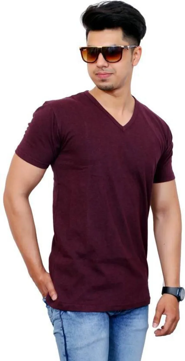 Purple_Cotton_Blend_Solid_T-Shirt_For_Men