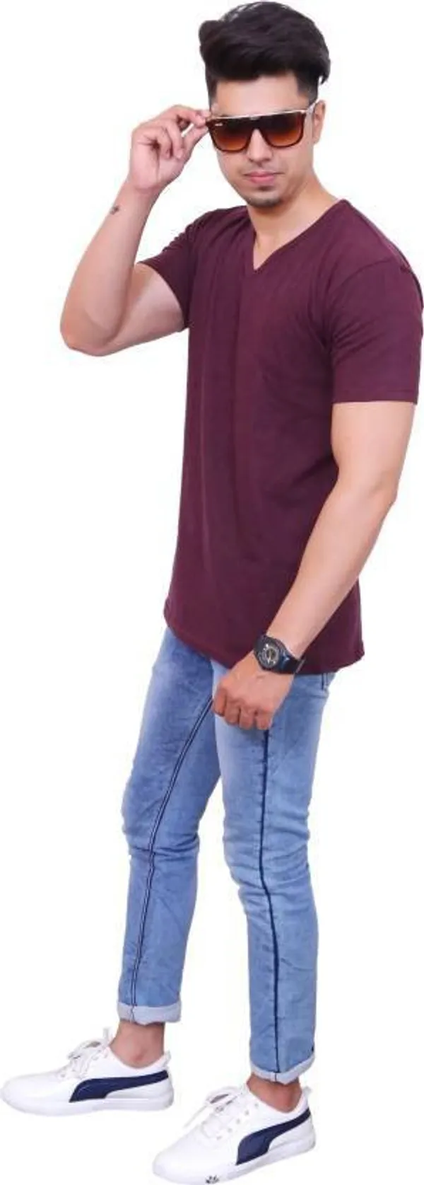 Purple_Cotton_Blend_Solid_T-Shirt_For_Men