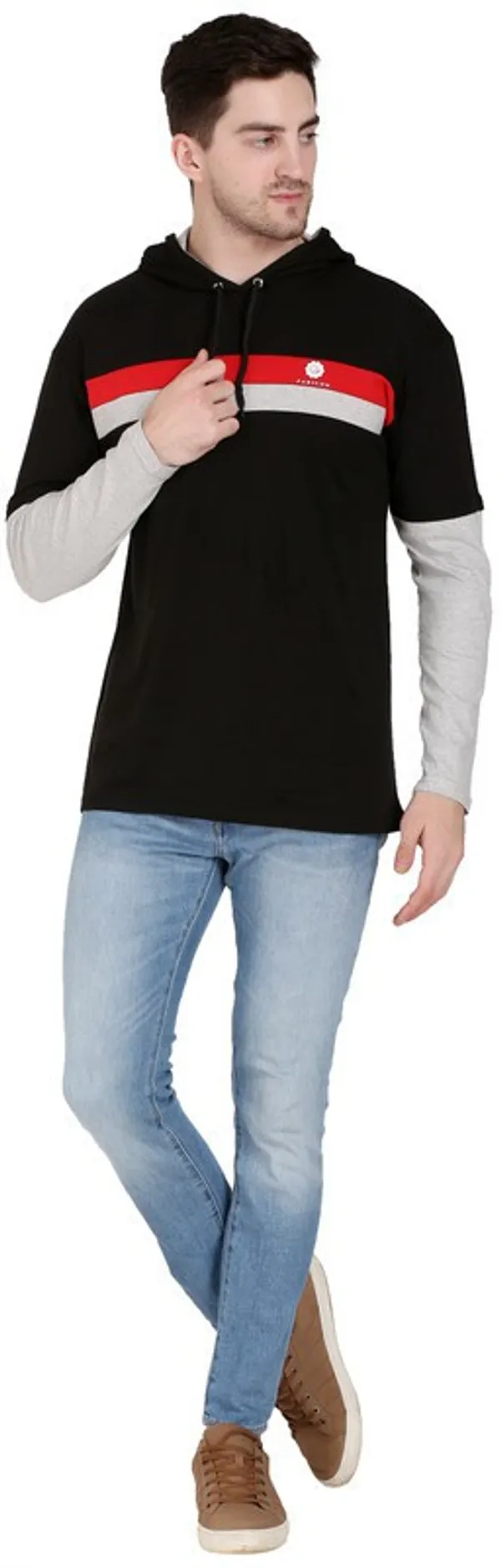 Black_&_Grey_Cotton_Blend_Solid_T-Shirt_For_Men