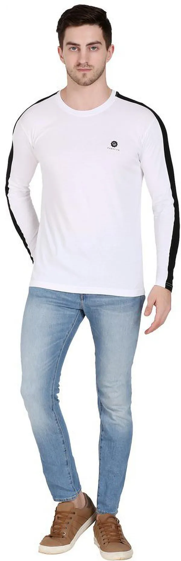 White_&_Black_Cotton_Blend_Solid_T-Shirt_For_Men