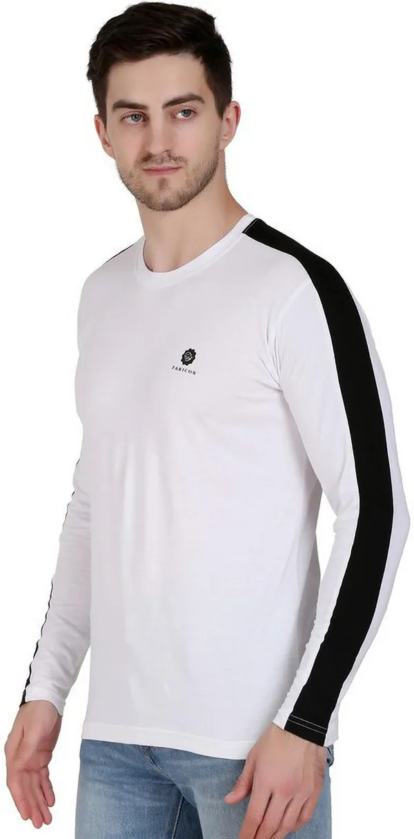 White_&_Black_Cotton_Blend_Solid_T-Shirt_For_Men