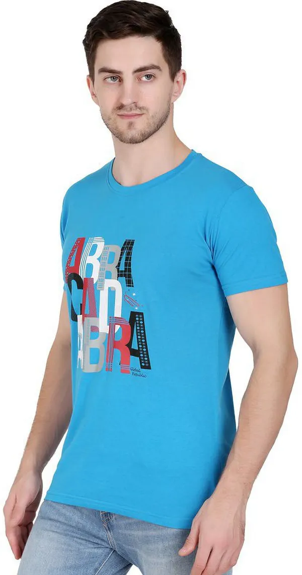 Blue_Cotton_Blend_Printed_T-Shirt_For_Men