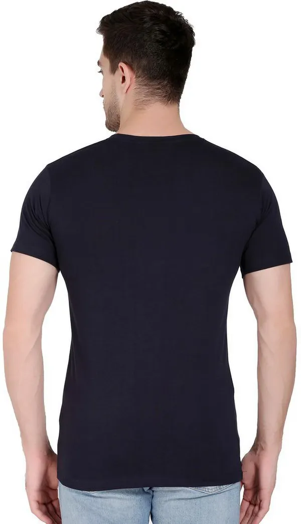 Dark_Blue_Cotton_Blend_Printed_T-Shirt_For_Men