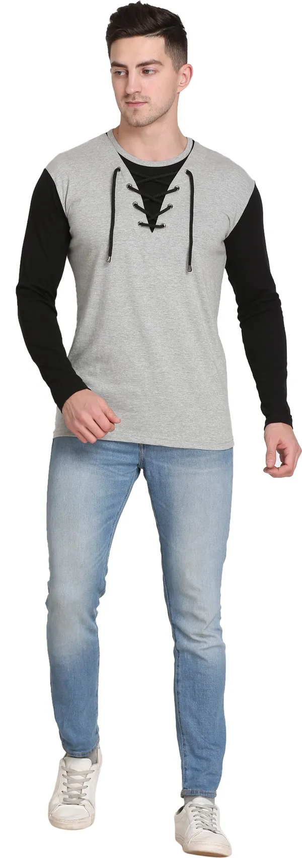Grey_Cotton_Blend_Colorblock_T-Shirt_For_Men