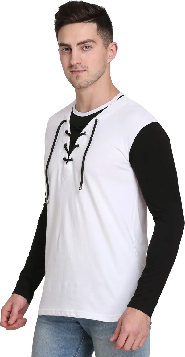 White_Cotton_Blend_Colorblock_T-Shirt_For_Men