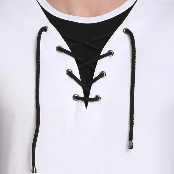 White_Cotton_Blend_Colorblock_T-Shirt_For_Men