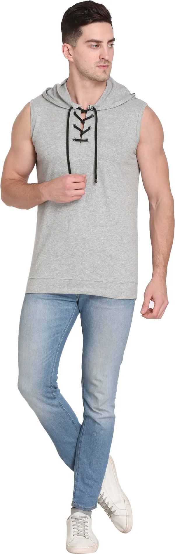 Grey_Cotton_Blend_Solid_T-Shirt_For_Men