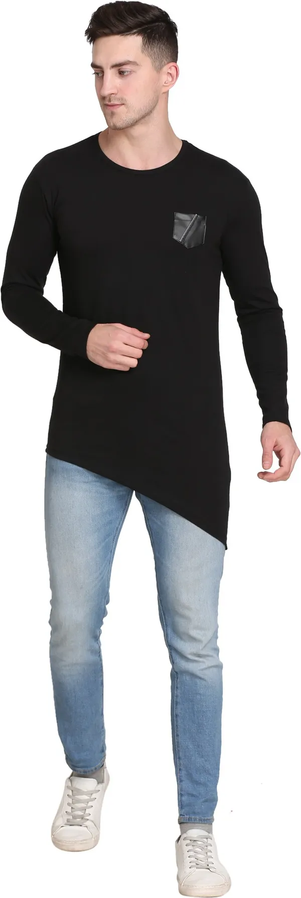 Black_Cotton_Blend_Solid_T-Shirt_For_Men
