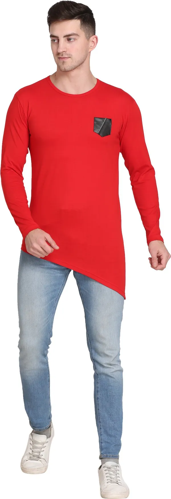 Red_Cotton_Blend_Solid_T-Shirt_For_Men