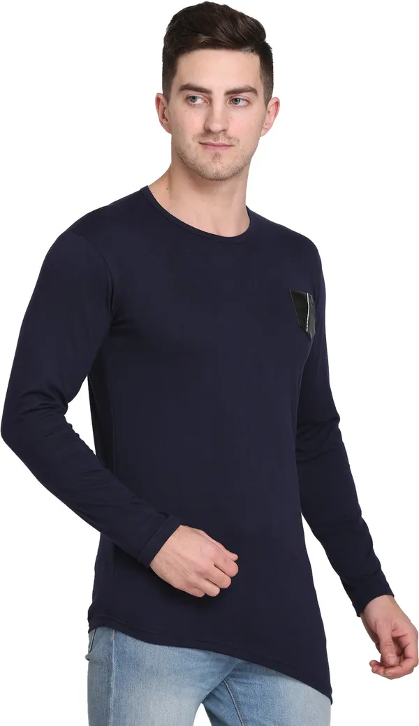Dark_Blue_Cotton_Blend_Solid_T-Shirt_For_Men