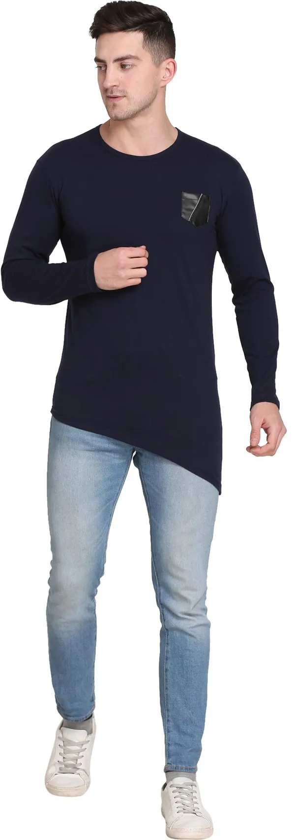 Dark_Blue_Cotton_Blend_Solid_T-Shirt_For_Men