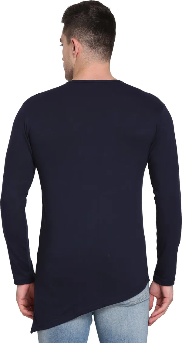 Dark_Blue_Cotton_Blend_Solid_T-Shirt_For_Men