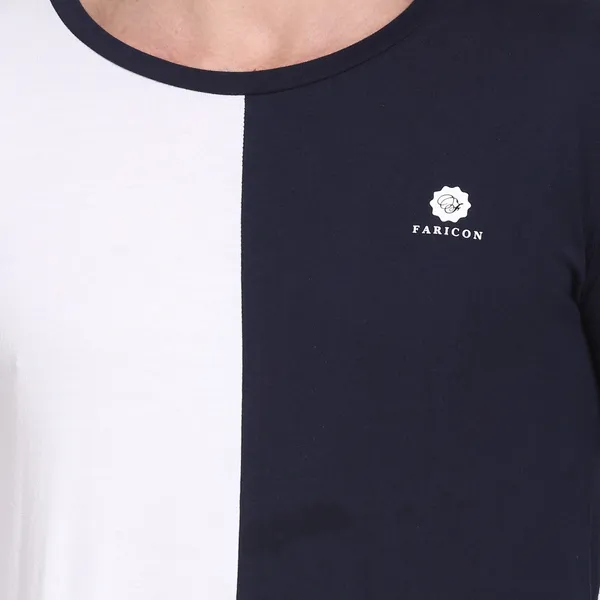 Dark_Blue_&_White_Cotton_Blend_Solid_T-Shirt_For_Men