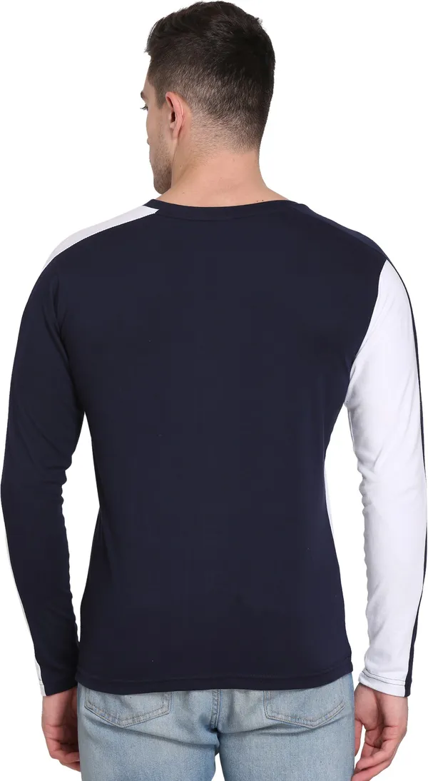 Dark_Blue_&_White_Cotton_Blend_Solid_T-Shirt_For_Men