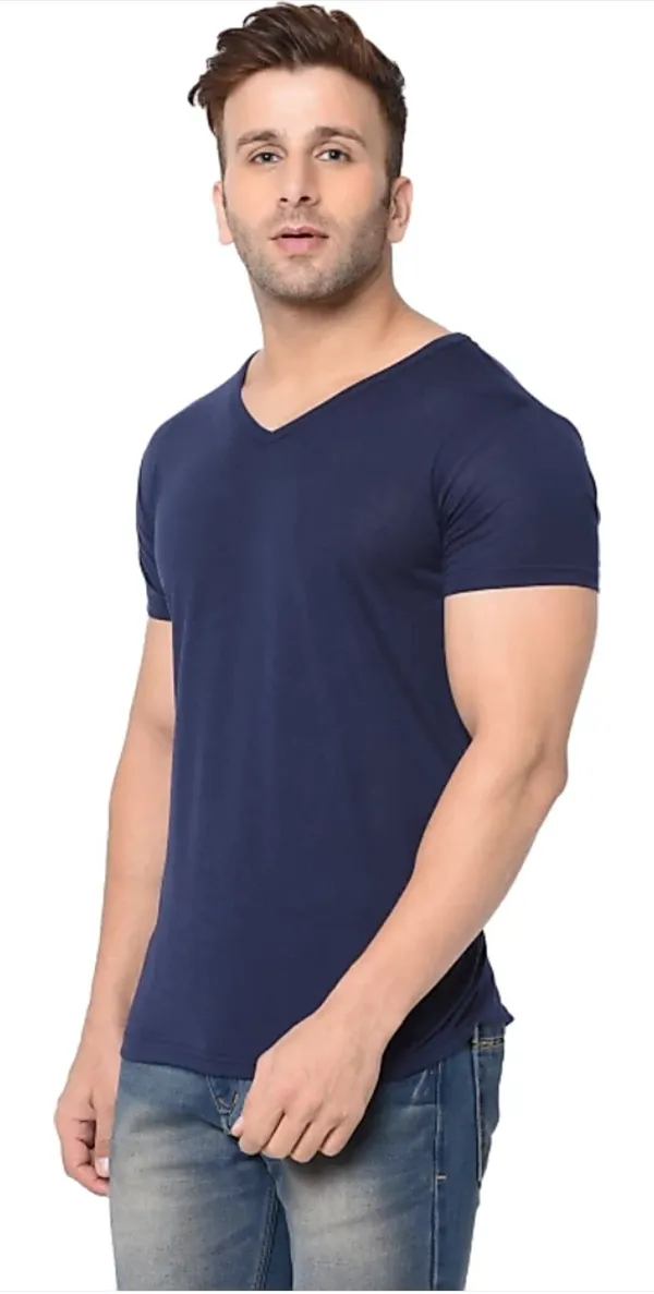 Dark_Blue_Cotton_Blend_Solid_T-Shirt_For_Men