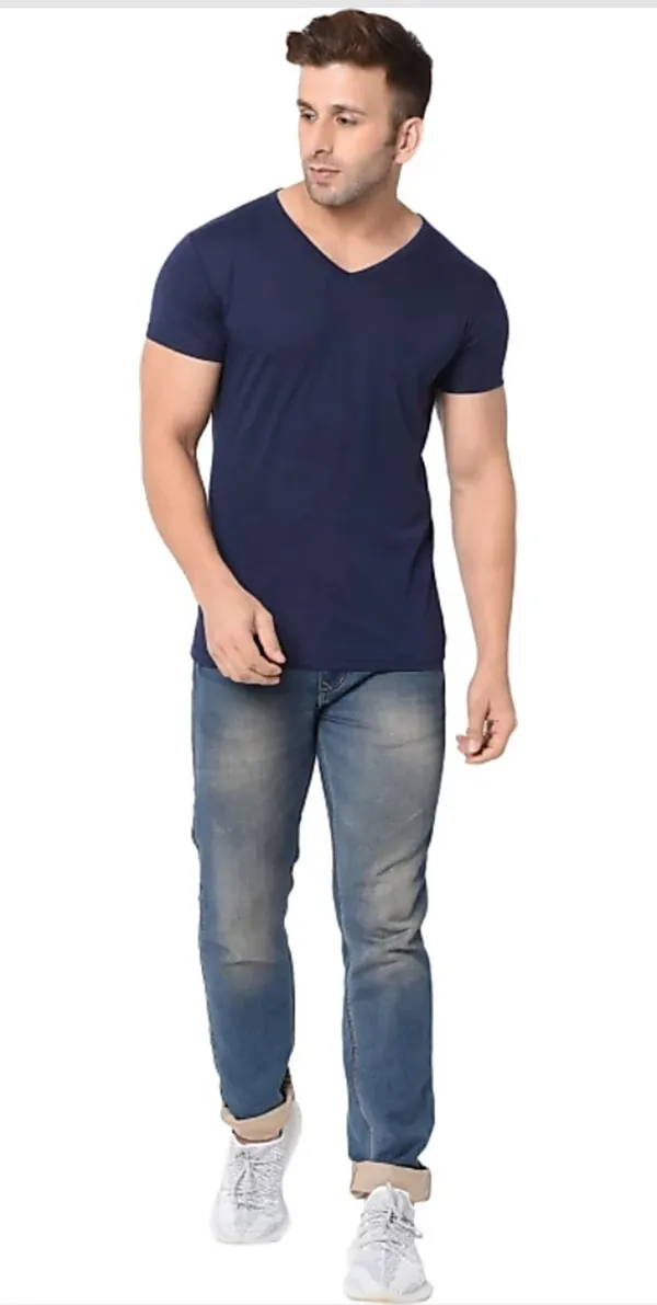 Dark_Blue_Cotton_Blend_Solid_T-Shirt_For_Men