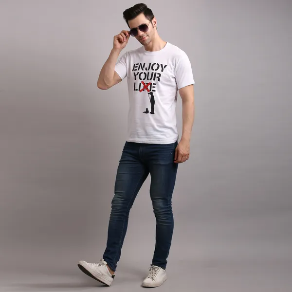 White_Cotton_Blend_Solid_T-Shirt_For_Men