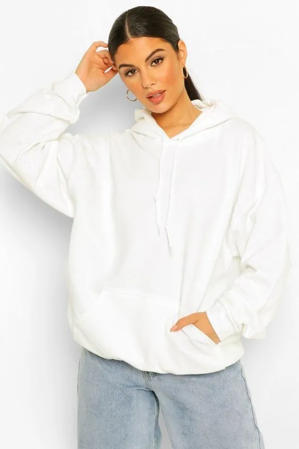White_Cotton_Fleece_Blend_Solid_Sweatshirt_For_Women